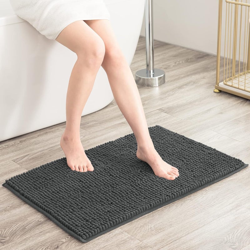 subrtex Chenille Bath Mats for Bathroom Extra Soft and Water Absorbent Non Slip Bath Rug Perfect Plush Carpet Mats for Tub, Shower (40×60cm, Grey) - Image 2
