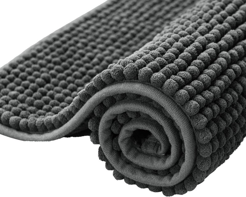 subrtex Chenille Bath Mats for Bathroom Extra Soft and Water Absorbent Non Slip Bath Rug Perfect Plush Carpet Mats for Tub, Shower (40×60cm, Grey) - Image 1
