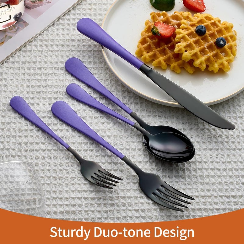Lekoton 20 Piece Black and Purple 180 Flatware Utensil Set for 4 Include Dinner KnifeDinner ForksDinner SpoonsSalad ForksTeaspoonsSilverware Set for 4 Dishwasher Safe - Image 5
