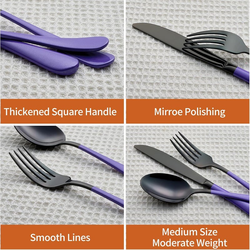 Lekoton 20 Piece Black and Purple 180 Flatware Utensil Set for 4 Include Dinner KnifeDinner ForksDinner SpoonsSalad ForksTeaspoonsSilverware Set for 4 Dishwasher Safe - Image 3