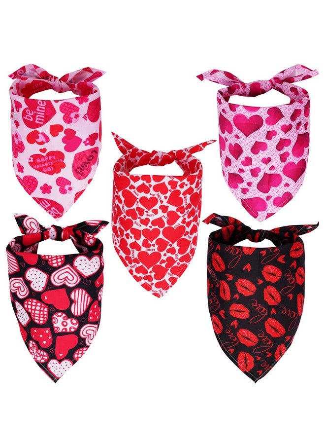 Dxhycc 5 Pack Valentines Dog Bandanas Triangle Dog Scarf Valentine Pet Bandana with Love Print Red Pink Heart Design for Medium and Large Dogs Cats Pets - Image 1