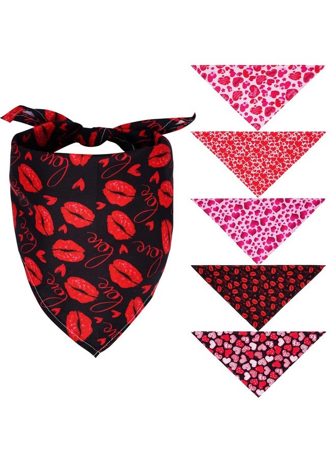 Dxhycc 5 Pack Valentines Dog Bandanas Triangle Dog Scarf Valentine Pet Bandana with Love Print Red Pink Heart Design for Medium and Large Dogs Cats Pets - Image 3
