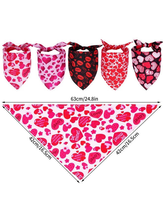 Dxhycc 5 Pack Valentines Dog Bandanas Triangle Dog Scarf Valentine Pet Bandana with Love Print Red Pink Heart Design for Medium and Large Dogs Cats Pets - Image 2