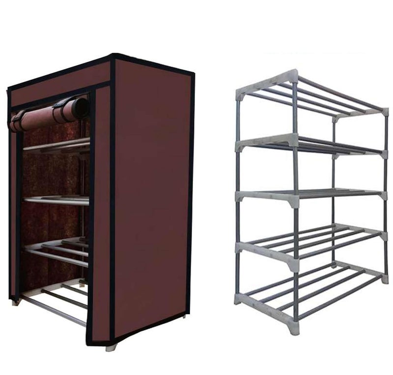 SANAMSTORE SANAMSTORE Open 4 Tier Metal Pipe with NonWoven 100GSM Fabric Cover ShoeClothToyBooks RackBrown - Image 1