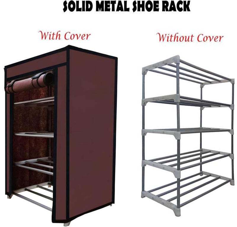 SANAMSTORE SANAMSTORE Open 4 Tier Metal Pipe with NonWoven 100GSM Fabric Cover ShoeClothToyBooks RackBrown - Image 2