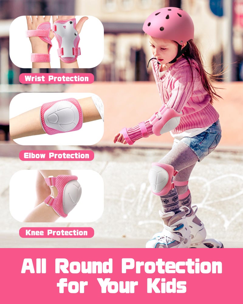DARME Kids Protective Gear Set, Knee and Elbow Pads with Wrist Guards for Ages 3-8 Year Toddler, 3 in 1 Enhanced Material Protective for Skating Cycling Bike Roller Scooter, Includes Organizer Bag (Pink) - Image 3