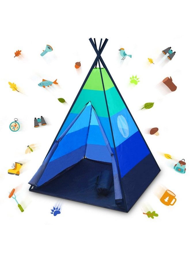 USA Toyz - Happy Hut Teepee Tent For Kids Indoor Pop Up Teepee Kids Playhouse Tent For Boys Girls Toddler Tent Kids Tent Indoor Teepee With Portable Kids Play Tent Storage Bag Kids Teepee (Blue) - Image 1