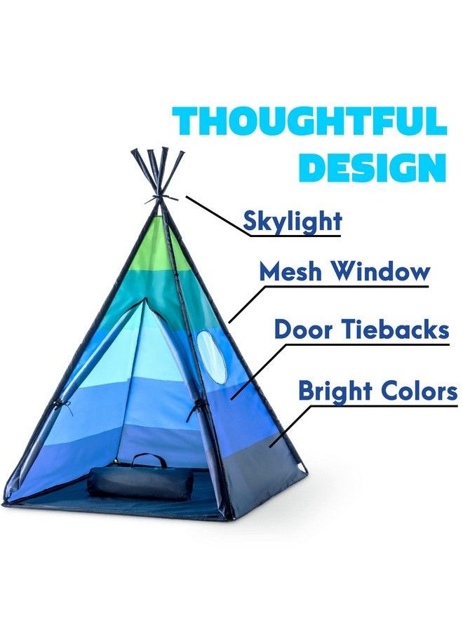 USA Toyz - Happy Hut Teepee Tent For Kids Indoor Pop Up Teepee Kids Playhouse Tent For Boys Girls Toddler Tent Kids Tent Indoor Teepee With Portable Kids Play Tent Storage Bag Kids Teepee (Blue) - Image 1