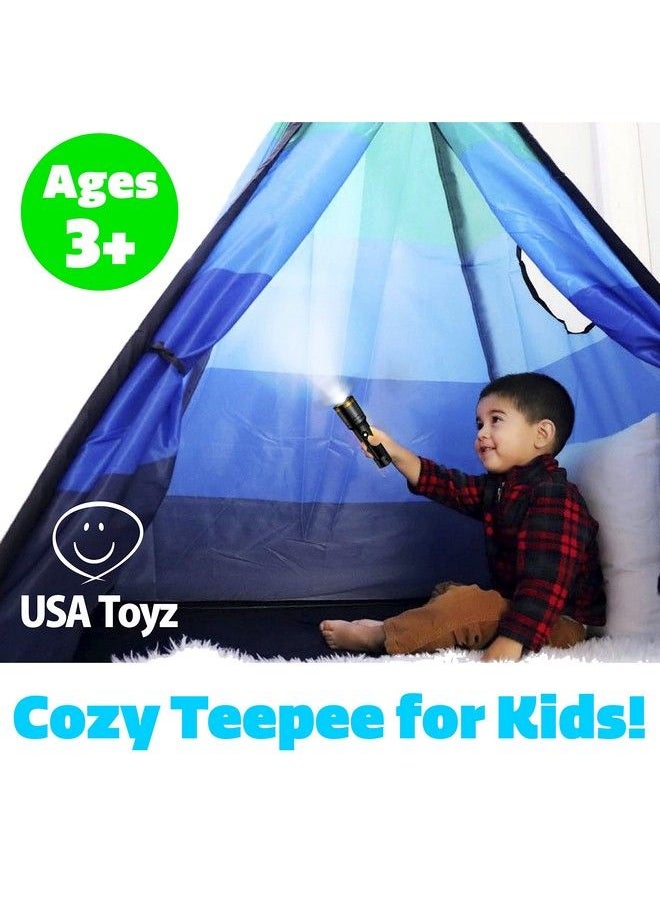 USA Toyz - Happy Hut Teepee Tent For Kids Indoor Pop Up Teepee Kids Playhouse Tent For Boys Girls Toddler Tent Kids Tent Indoor Teepee With Portable Kids Play Tent Storage Bag Kids Teepee (Blue) - Image 1
