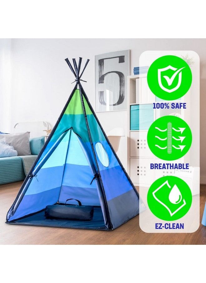 USA Toyz - Happy Hut Teepee Tent For Kids Indoor Pop Up Teepee Kids Playhouse Tent For Boys Girls Toddler Tent Kids Tent Indoor Teepee With Portable Kids Play Tent Storage Bag Kids Teepee (Blue) - Image 1
