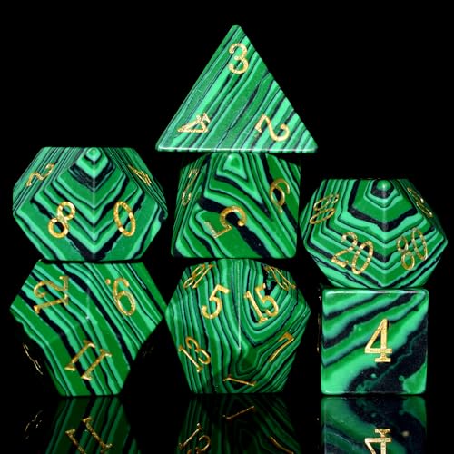 RULE DICE Malachite Stone Dice Set DD 7PCS Gemstone Dice Polyhedral DND Dice with Gift Case for Dungeons and Dragons Role Playing Games MTG Tabletop Games - Image 1