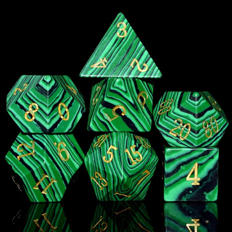 RULE DICE Malachite Stone Dice Set DD 7PCS Gemstone Dice Polyhedral DND Dice with Gift Case for Dungeons and Dragons Role Playing Games MTG Tabletop Games - Image 3
