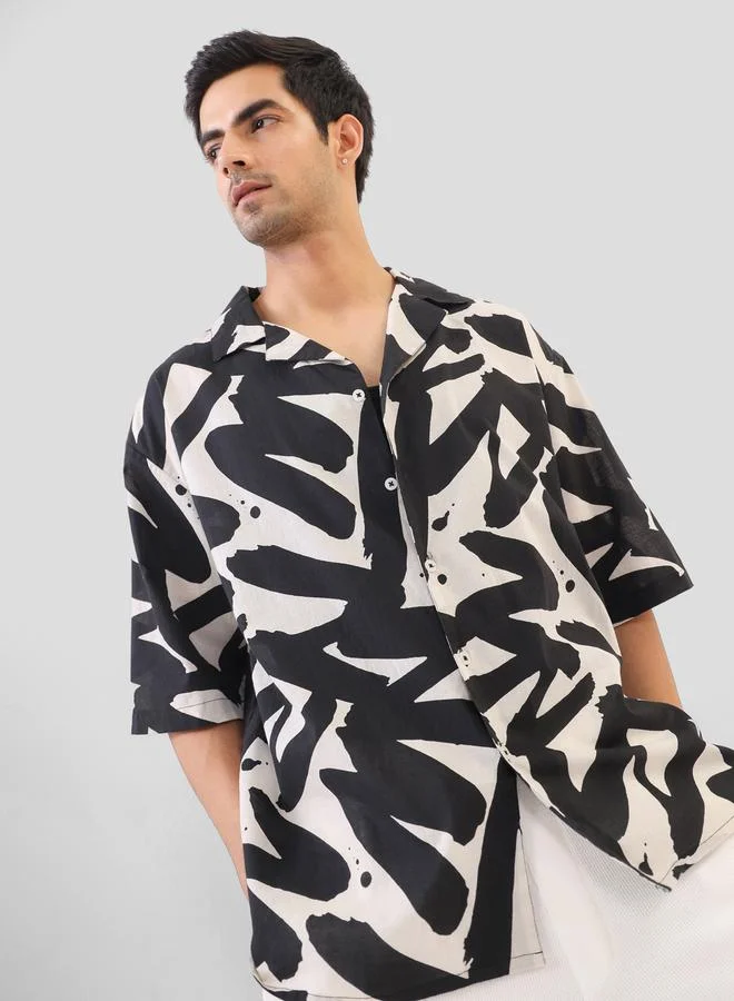 ترولوم قميص قطن مطبع بقصة واسعة للرجال