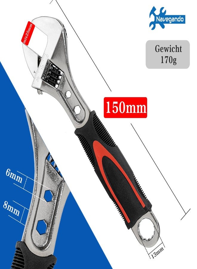 Navegando 6-Inch Adjustable Wrench, Adjustable Spanner for Tight Spaces, High Carbon Steel with Non-Slip Grip, Fits 6-22mm Nuts/Bolts, Perfect for Plumbing & Automotive Repair - Image 2