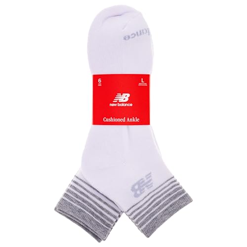 New Balance Unisex Ankle Socks 6 Pair Pack, White, Large - Image 3