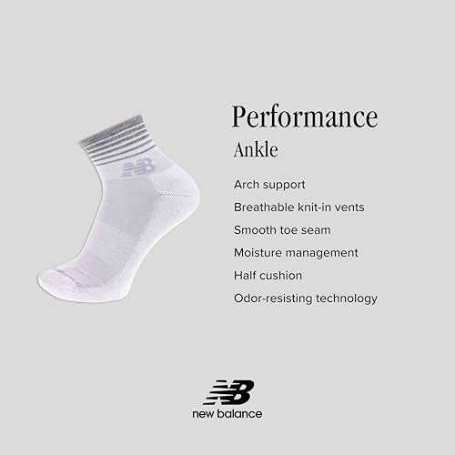 New Balance Unisex Ankle Socks 6 Pair Pack, White, Large - Image 4
