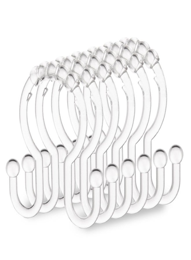 Resze Shower Curtain Hooks, 12 Pcs Clear Shower Curtain Rings, Plastic Glide Roller Shower Hooks, Rust Proof Anti-Drop Shower Rings, Smooth Sliding Double Hooks for Bathroom Shower Rods Curtains - Image 1