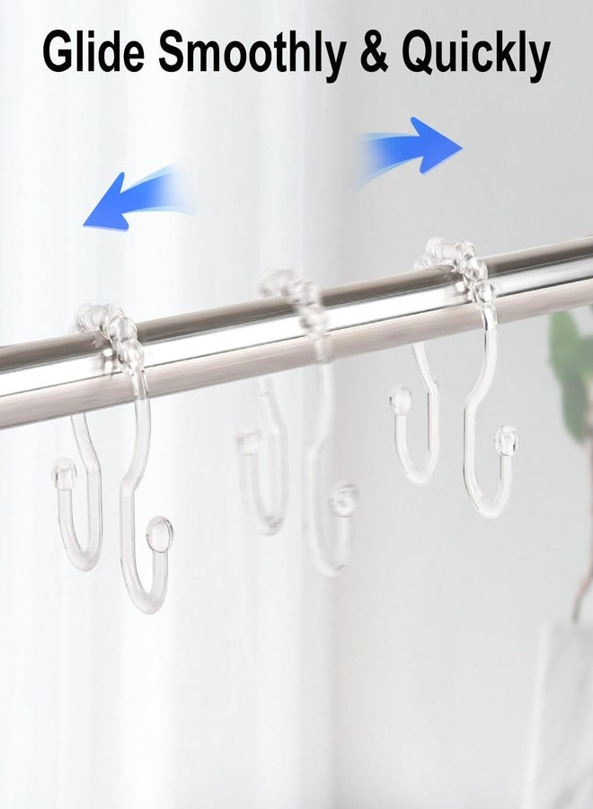 Resze Shower Curtain Hooks, 12 Pcs Clear Shower Curtain Rings, Plastic Glide Roller Shower Hooks, Rust Proof Anti-Drop Shower Rings, Smooth Sliding Double Hooks for Bathroom Shower Rods Curtains - Image 4