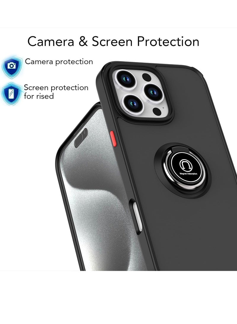 Blue Shockproof iPhone 16 Pro Case with Metal Ring Holder & Kickstand - Image 2