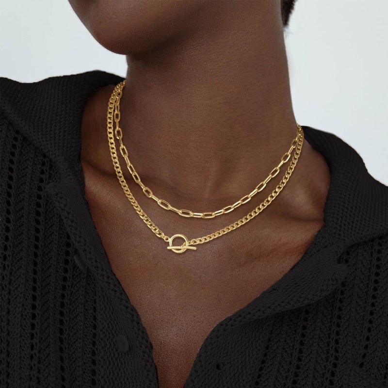 CHESKY Layered Necklaces for Women, 14K Gold Plated Chain Necklace Trendy Cuban Link Paperclip Chain Toggle Clasp Necklace Fashion Chunky Jewelry Accessories for Women - Image 2