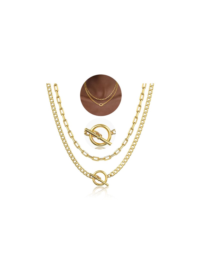 CHESKY Layered Necklaces for Women, 14K Gold Plated Chain Necklace Trendy Cuban Link Paperclip Chain Toggle Clasp Necklace Fashion Chunky Jewelry Accessories for Women - Image 1