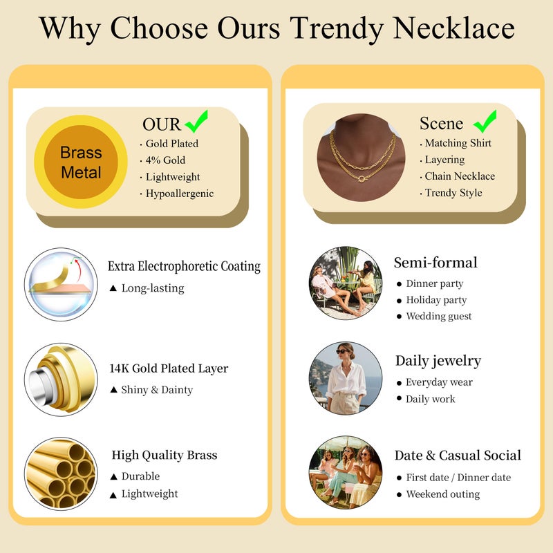 CHESKY Layered Necklaces for Women, 14K Gold Plated Chain Necklace Trendy Cuban Link Paperclip Chain Toggle Clasp Necklace Fashion Chunky Jewelry Accessories for Women - Image 4