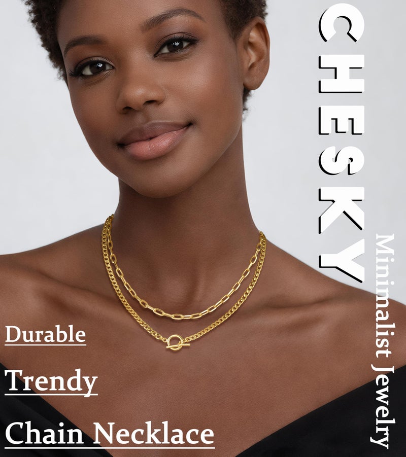 CHESKY Layered Necklaces for Women, 14K Gold Plated Chain Necklace Trendy Cuban Link Paperclip Chain Toggle Clasp Necklace Fashion Chunky Jewelry Accessories for Women - Image 5