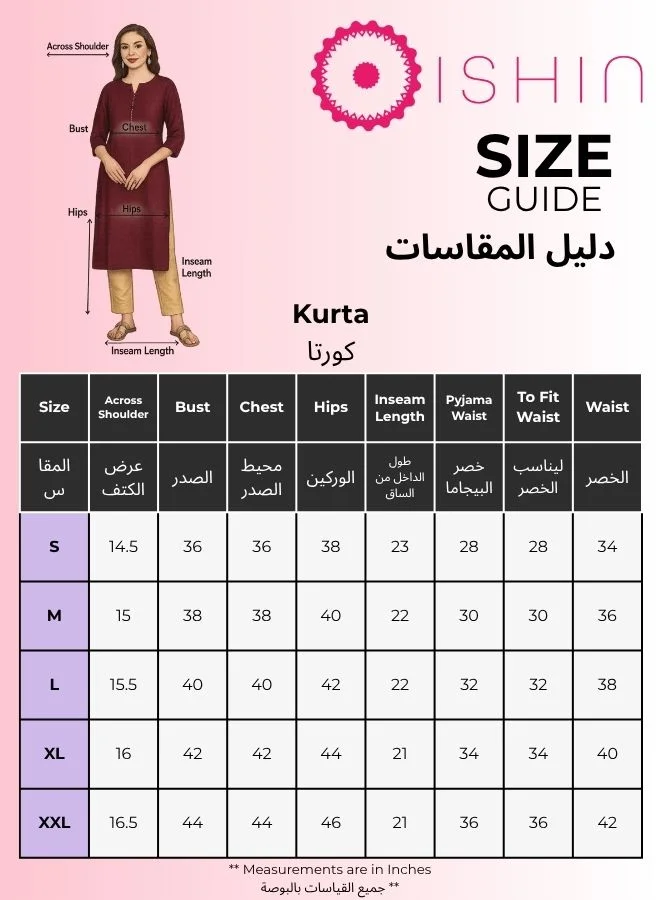 ISHIN Multicolour Kurta Straight Fit Three-Fourth Sleeve Made From Rayon Featuring Self Design And Round Neck