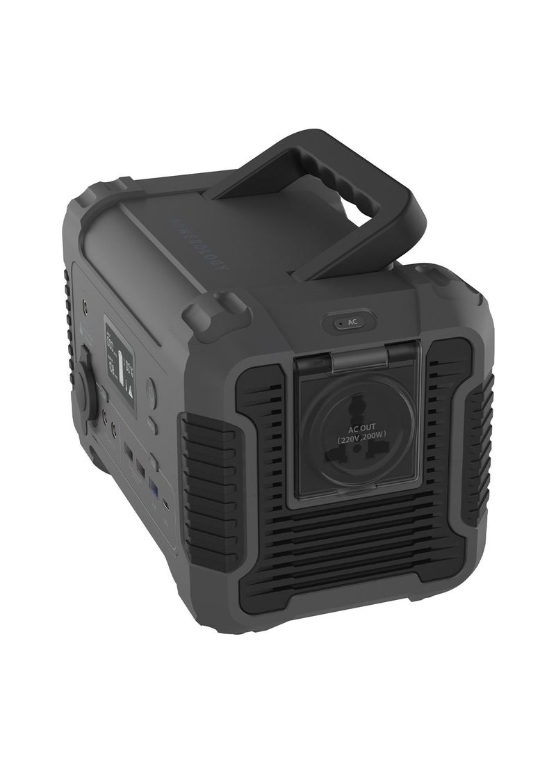 Powerology - 62500mAh Power Generator 200W Pure Sine-Wave Output 3.1A Dual USB Optimal Charger/ 220V UK AC Output with Solar Panel For Re-Charge / LCD Information Panel and Built-in Protection - Black - Image 1