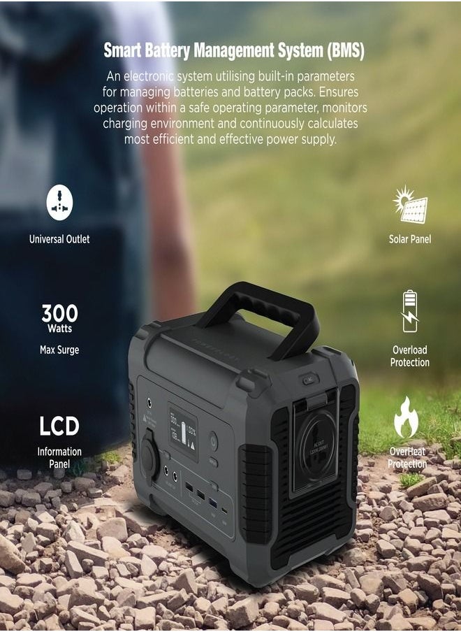 Powerology - 62500mAh Power Generator 200W Pure Sine-Wave Output 3.1A Dual USB Optimal Charger/ 220V UK AC Output with Solar Panel For Re-Charge / LCD Information Panel and Built-in Protection - Black - Image 1