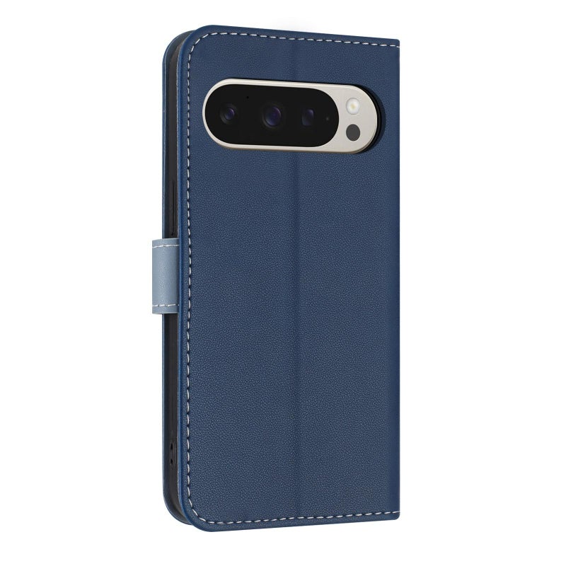 erorex For Google Pixel 10 Pro XL / 9 Pro XL Metal Bow Leather Phone Case with Hand Strap(Dark Blue) - Image 3