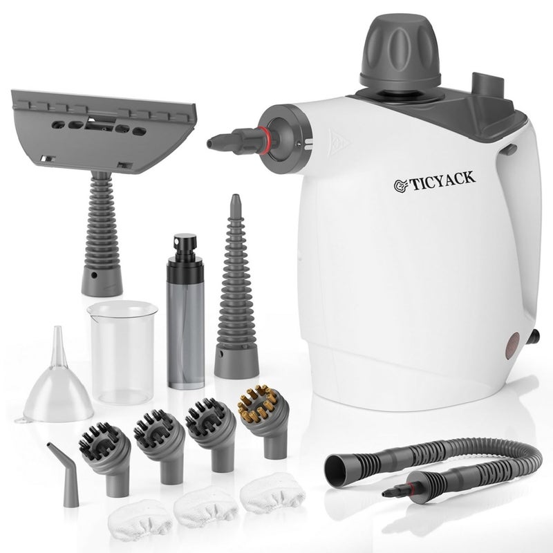 TICYACK Handheld Steam Cleaner, Steam Cleaner with 16 PCS Accessory & Safety Lock, 500ML Capacity, Multi-Surface Deep Cleaning for Home, Car, Bathroom, Grout, Floor, Window (White) - Image 1