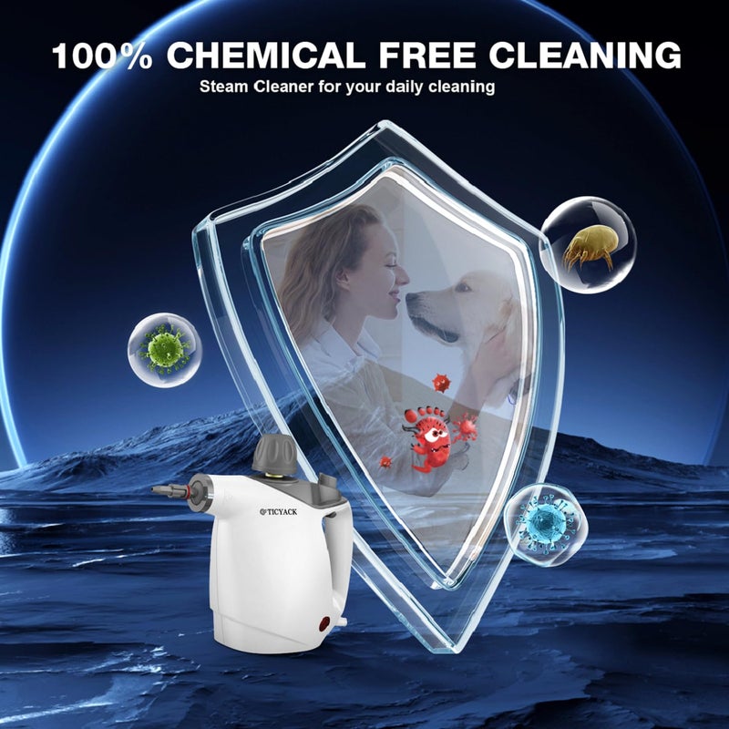TICYACK Handheld Steam Cleaner, Steam Cleaner with 16 PCS Accessory & Safety Lock, 500ML Capacity, Multi-Surface Deep Cleaning for Home, Car, Bathroom, Grout, Floor, Window (White) - Image 5
