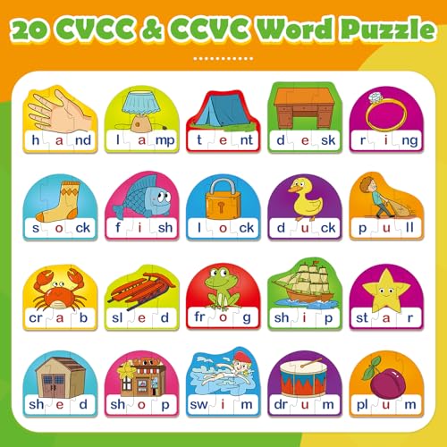 HugHush CVCC CCVC Puzzle Cards for KidsPhonics GamesSpeech Therapy Toys for Toddlers3 Alphabet Letter Word PuzzleLearning Reading Spelling GamesPreschool Kindergarten Classroom Must Haves - Image 5