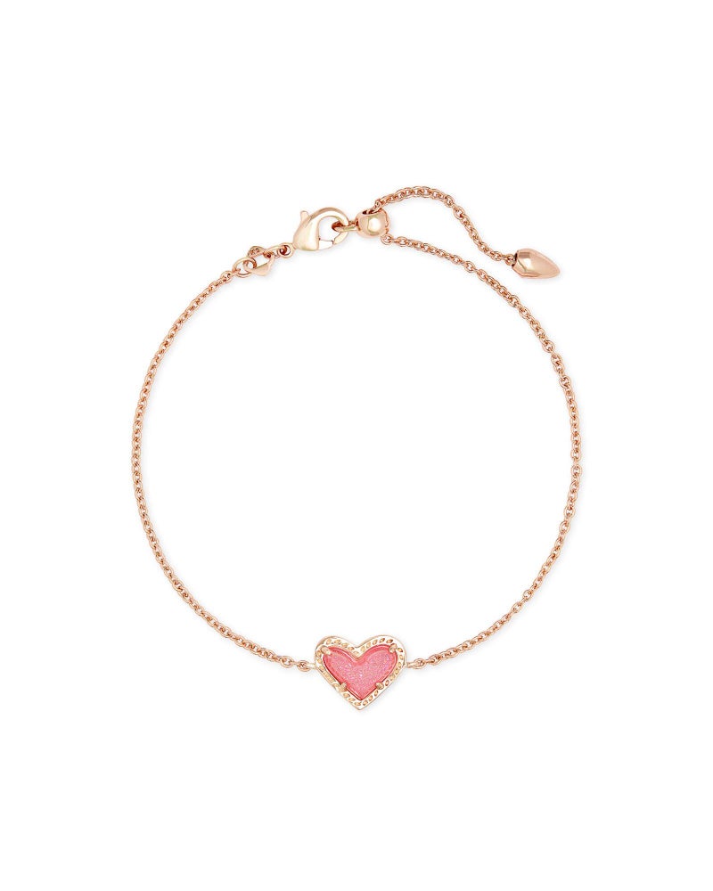 Kendra Scott Ari Heart Link Chain Bracelet for Women, Fashion Jewelry, 14k Rose Gold-Plated, Pink Drusy - Image 1
