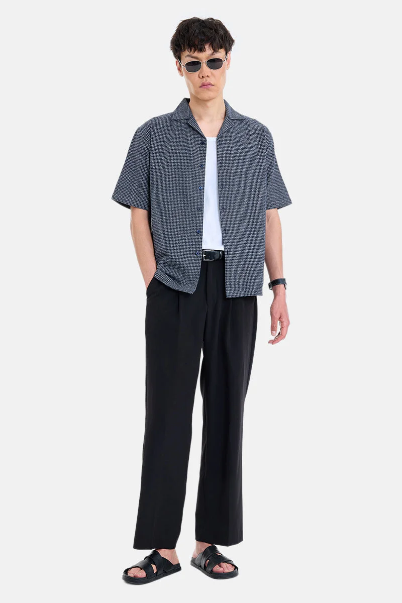 سنيتش Navy Blue Checkered Half Sleeve Boxy Shirt