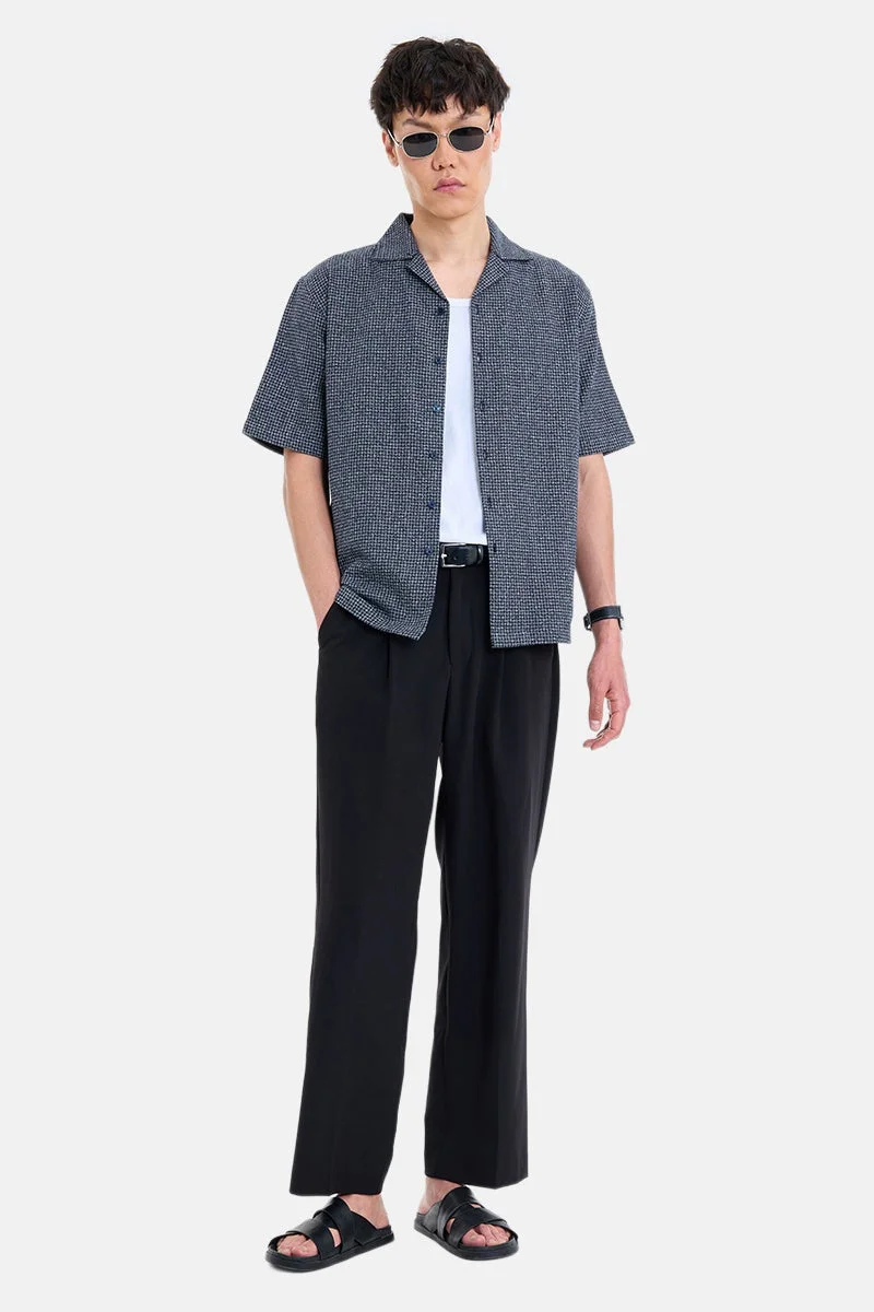 سنيتش Navy Blue Checkered Half Sleeve Boxy Shirt