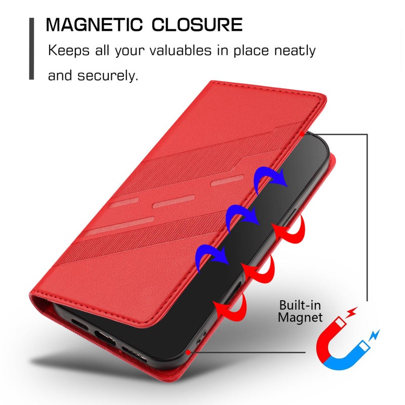 HuHa Case Cover For OPPO K13 5G Embossed Multi-functional Wallet Retro Leather Phone Case(Red) - Image 5