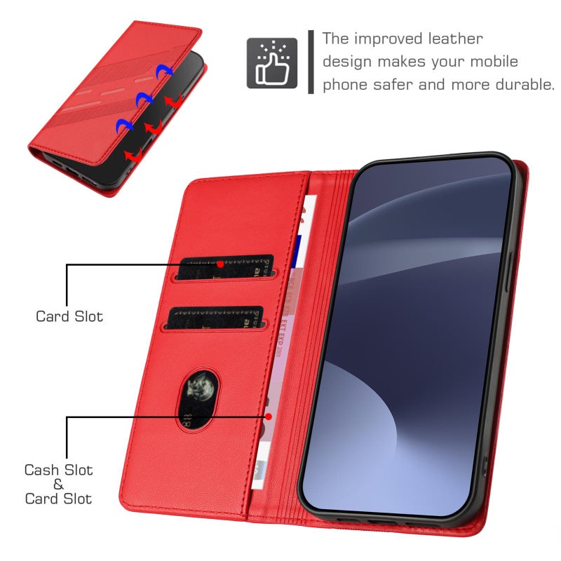 HuHa Case Cover For OPPO K13 5G Embossed Multi-functional Wallet Retro Leather Phone Case(Red) - Image 4