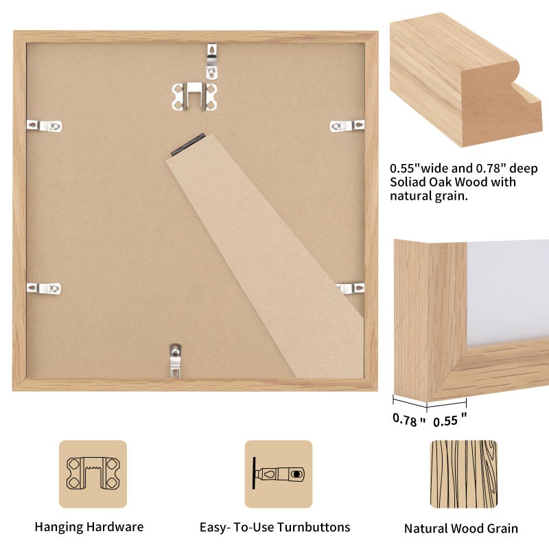 puthiac 8x8 Oak Wood Picture Frame - 8x8 Photo Frame  8x8 Picture Frame Wood  Natural Solid Wooden Picture Frames for Wall Art Photo and Prints(1 Pack  Beige) - Image 3