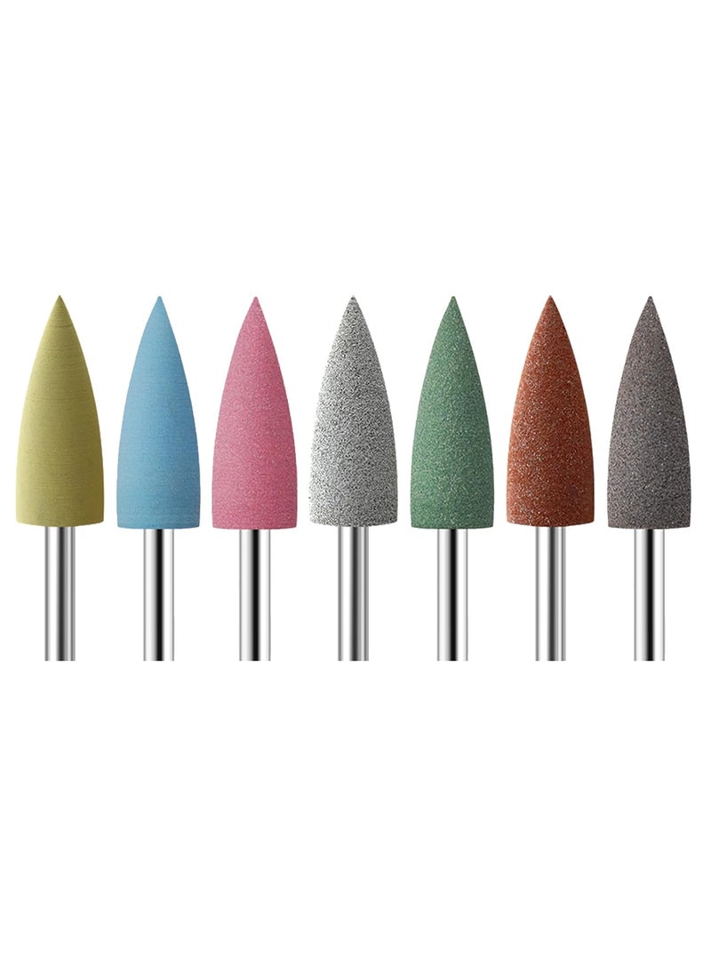 Rolabling 7pcs Small Pointed Head Nail Drill Bit Rubber Silicone Rotary Nail Art Cutter Polishing Buffer Electric Manicure Machine Pedicure Tools Cuticle Clean File for Nail Art Salon Manicure(Set 2) 