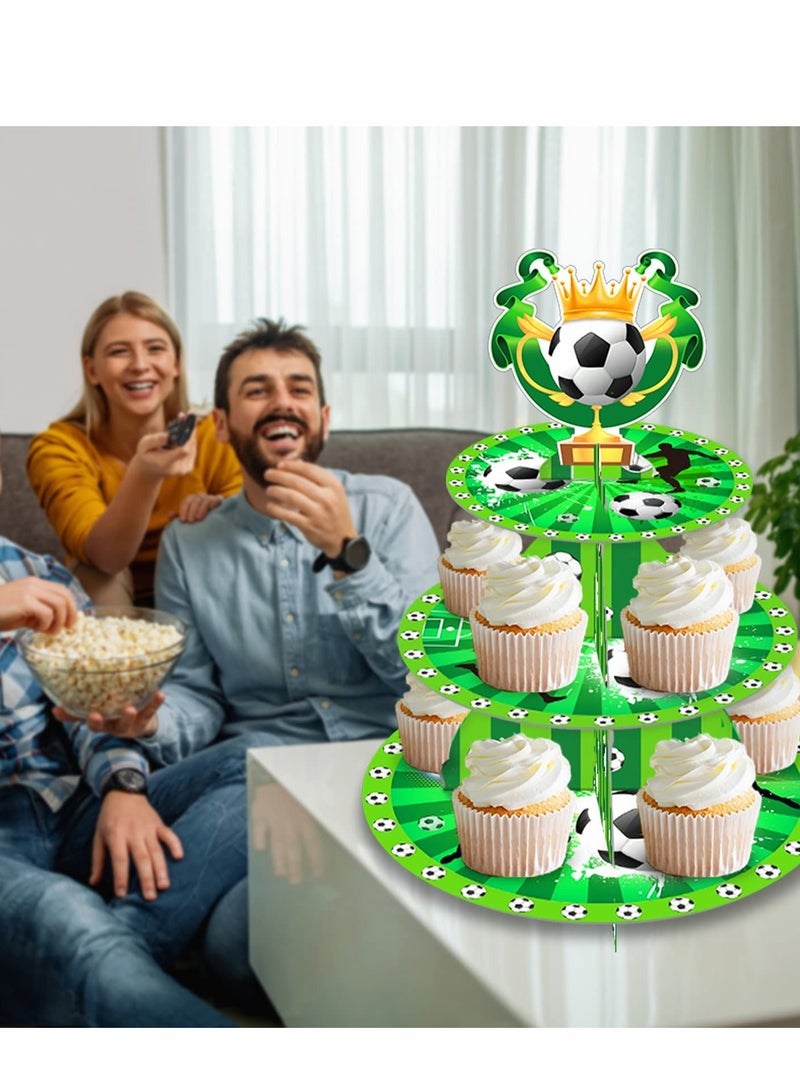 Excefore Soccer Themed Birthday Party Supplies, World Cup 2022, Decorations, 3 Tier Cardboard Cupcake Stand, Cake Topper Sports Theme Supplies for Teenagers  - Image 4