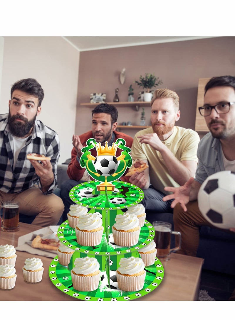 Excefore Soccer Themed Birthday Party Supplies, World Cup 2022, Decorations, 3 Tier Cardboard Cupcake Stand, Cake Topper Sports Theme Supplies for Teenagers  - Image 3