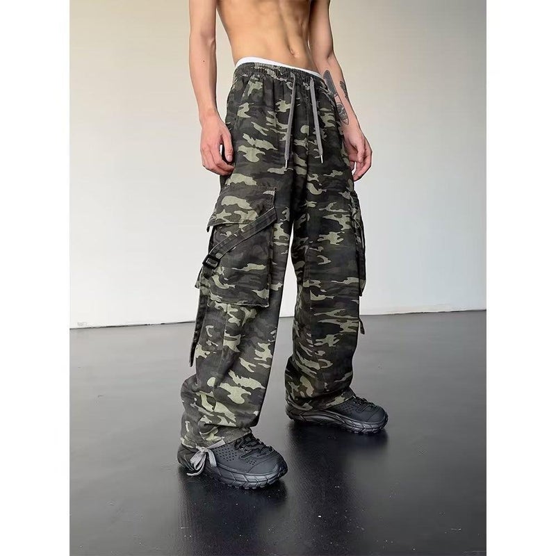 Generic Autumn pants American ins high street hip hop retro camouflage pants design sense tooling casual pants trousers men and women Camouflage 