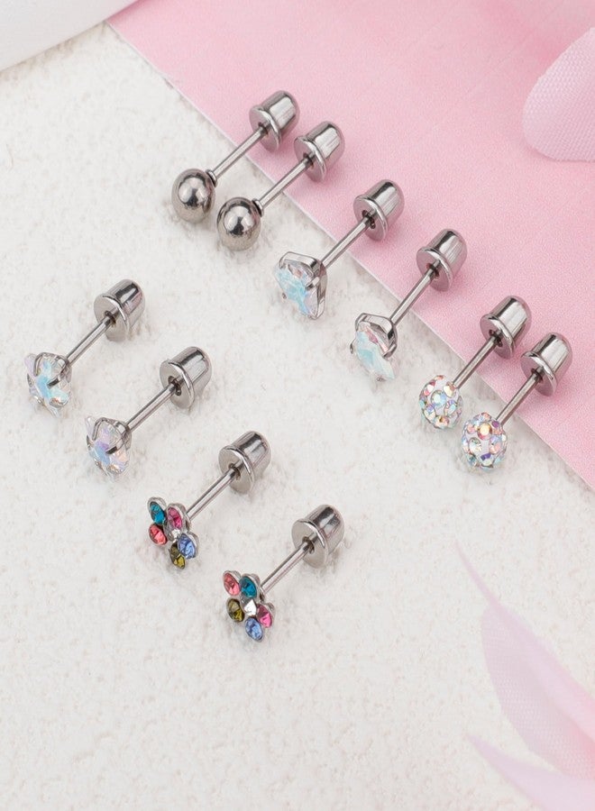 MJust 5 Pairs G23 Titanium Earrings for Women, Hypoallergenic Titanium Stud Earrings for Sensitive Ears, Screw Back Cartilage Earrings Set (Colorful) - Image 5