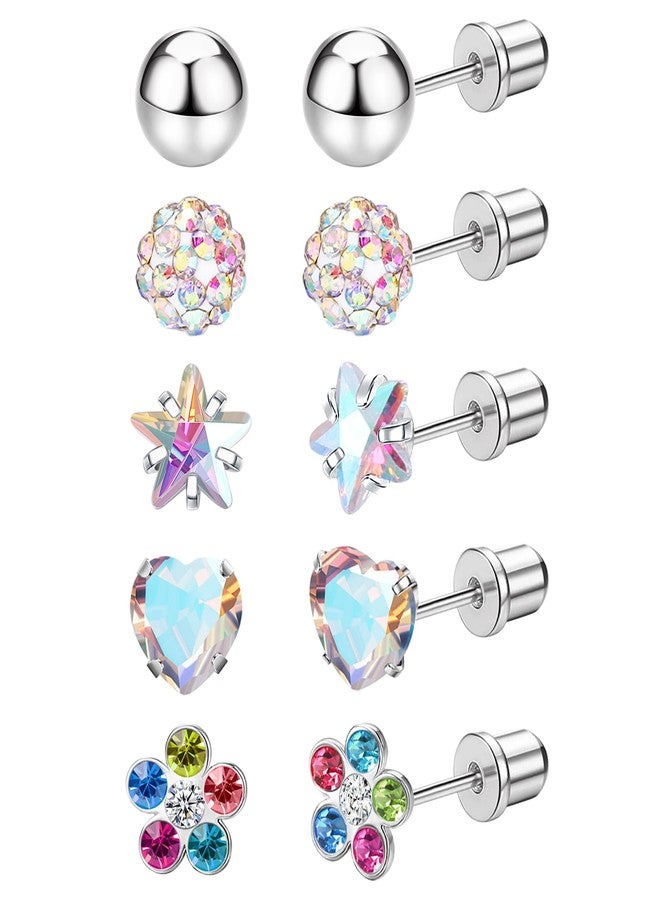 MJust 5 Pairs G23 Titanium Earrings for Women, Hypoallergenic Titanium Stud Earrings for Sensitive Ears, Screw Back Cartilage Earrings Set (Colorful) - Image 1