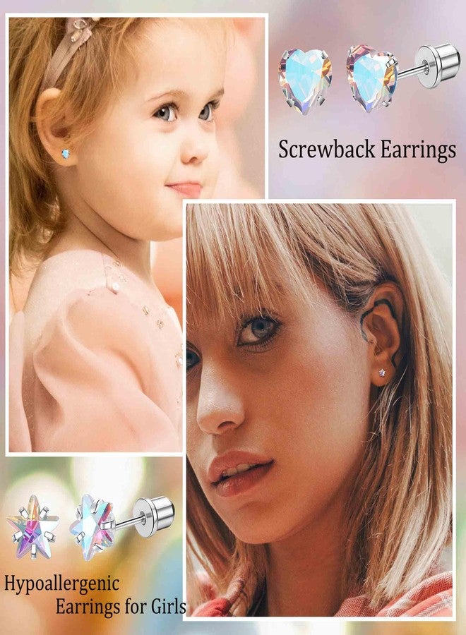 MJust 5 Pairs G23 Titanium Earrings for Women, Hypoallergenic Titanium Stud Earrings for Sensitive Ears, Screw Back Cartilage Earrings Set (Colorful) - Image 3