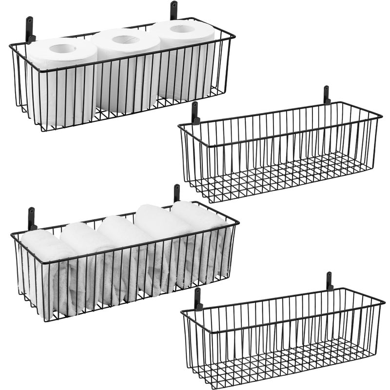 Wetheny Black Wire Basket Wall Mounted(4 Pack) - Metal Toilet Paper Storage Basket - Rectangular Wire Baskets for organizing Kitchen Bathroom Countertop - Image 1