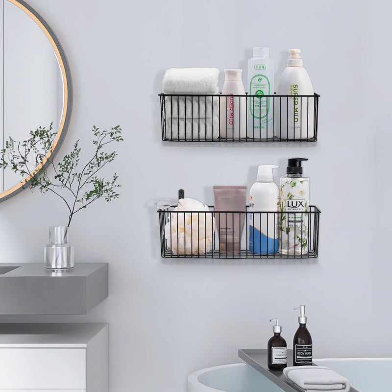 Wetheny Black Wire Basket Wall Mounted(4 Pack) - Metal Toilet Paper Storage Basket - Rectangular Wire Baskets for organizing Kitchen Bathroom Countertop - Image 4