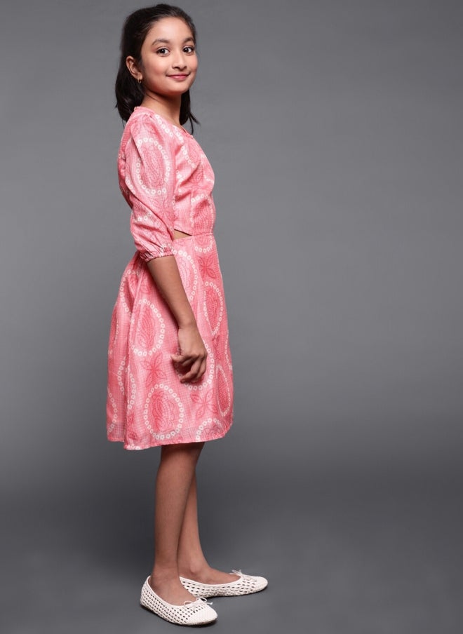 أيه كيه إس فستان بناتي بتصميم - بزخارف عرقية بلون الخوخ - Image 3